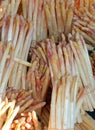butches of many white fresh asparagus for sale Royalty Free Stock Photo
