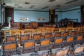 Butler County Courthouse interior view of courtroom with chairs and desk in Hamilton, Ohio.