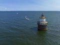 Butler Flats Lighthouse aerial view, New Bedford, MA, USA Royalty Free Stock Photo