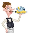 Butler Holding Fish and Chips Tray Royalty Free Stock Photo