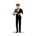 Butler Holding Tray With Cocktail Glasses Vector