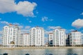 Butovo district, new building, panoramic view into the territory near the house, new houses, building, architecture, park and lake Royalty Free Stock Photo