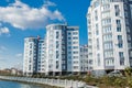 Butovo district, new building, panoramic view into the territory near the house, new houses, building, architecture, park and lake Royalty Free Stock Photo