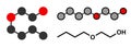 2-butoxyethanol molecule. Stylized 2D renderings and conventional skeletal formula. Used as solvent and surfactant