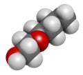 2-Butoxyethanol solvent and surfactant molecule. 3D rendering. Atoms are represented as spheres with conventional color coding: