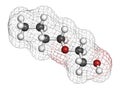 2-Butoxyethanol solvent and surfactant molecule. 3D rendering. Atoms are represented as spheres with conventional color coding: