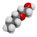 2-Butoxyethanol solvent and surfactant molecule. 3D rendering. Atoms are represented as spheres with conventional color coding: