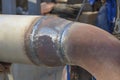 Butt weld. Piping during manual arc welding using an electrode. Installation and welding of industrial pipelines and equipment