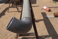 A butt weld of a process pipeline DN150 at an oil refinery. Manual arc welding