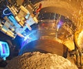 Butt welding underwater pipeline using automatic equipment Royalty Free Stock Photo