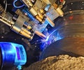 Butt welding underwater pipeline using automatic equipment Royalty Free Stock Photo