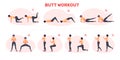 Butt workout. Steps fitness exercise training buttocks exercising squat lower back for joint body fit leg hips thigh