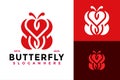 Buttefly Heart Logo design vector symbol icon illustration