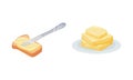 Butter as Dairy Product Rested on Plate and Spread on Bread Vector Set Royalty Free Stock Photo