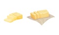 Butter as Dairy Product Sliced and Unwrapped Vector Set