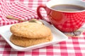 Butter biscuits and a cup of black coffee Royalty Free Stock Photo