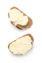 Butter with bread isolated white background, two sides Royalty Free Stock Photo