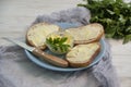Butter, bread, dairy tasty parsley natural kitchen on a wooden background Royalty Free Stock Photo