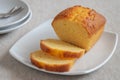 Butter cake loaf or pound cake sliced on plate