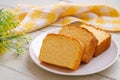 Butter cake sliced on white plate Royalty Free Stock Photo