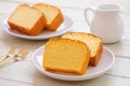 Butter cake sliced on white plate Royalty Free Stock Photo