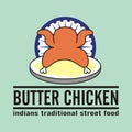 Butter chicken food logo - indian street food - traditional culinary