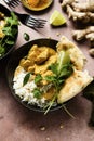 Butter chicken Indian curry with rice in a plate food photography Royalty Free Stock Photo