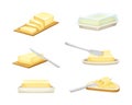 Butter Chunk with Knife Spreading It on Slice of Bread Vector Set Royalty Free Stock Photo