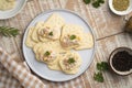 Butter cracker with tuna salad on a plate,snack food Royalty Free Stock Photo