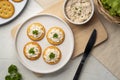 Butter cracker with tuna spread on cutting board,snack food Royalty Free Stock Photo