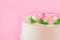 Butter cream of Pink Roses decorated oo vanilla pond cake on pink background with copy space served in Birthday Party and wedding Royalty Free Stock Photo