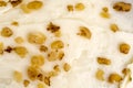 Butter cream and walnut cake topping close up background.