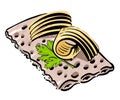 Butter on crispy bread. Hand drawn sketch. Vector illustration. Royalty Free Stock Photo