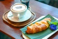 Butter croissant and coffee shop cafe. Royalty Free Stock Photo