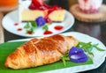 Butter croissant and coffee shop cafe. Royalty Free Stock Photo