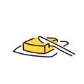 Butter and knife. simple sketch pen style. flat iconic