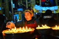 Butter lamps and Tibetan famale