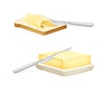 Butter or margarine on ceramic plate and toast of bread with knife vector illustration Royalty Free Stock Photo