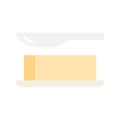 Butter Margarine icon. Brick of butter on plate with knife, milk based product