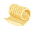 Butter, margarine or spread. Yellow curl roll of natural dairy product. Fat, calorie natural food for breakfast, eating