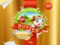 Butter. Milk farm. 3d vector, package design