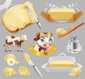 Butter. Milk farm. 3d vector icon set
