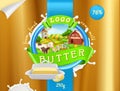 Butter, milk farm. 3d vector, package design