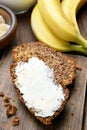 Butter on slice of banana bread Royalty Free Stock Photo