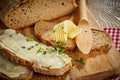 Buttered slices of fresh rye bread with parsley Royalty Free Stock Photo