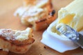 Buttered toast in natural light Royalty Free Stock Photo