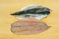 Mackerel fillets on a board