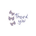 Vector illustration with butterflies and sign `Thank you`.