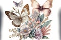 Butterflies art hand drawn painting style on white background Royalty Free Stock Photo