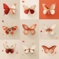 Butterflies Collection in Retro Illustration Style, Vintage Americana, Butterflies Set